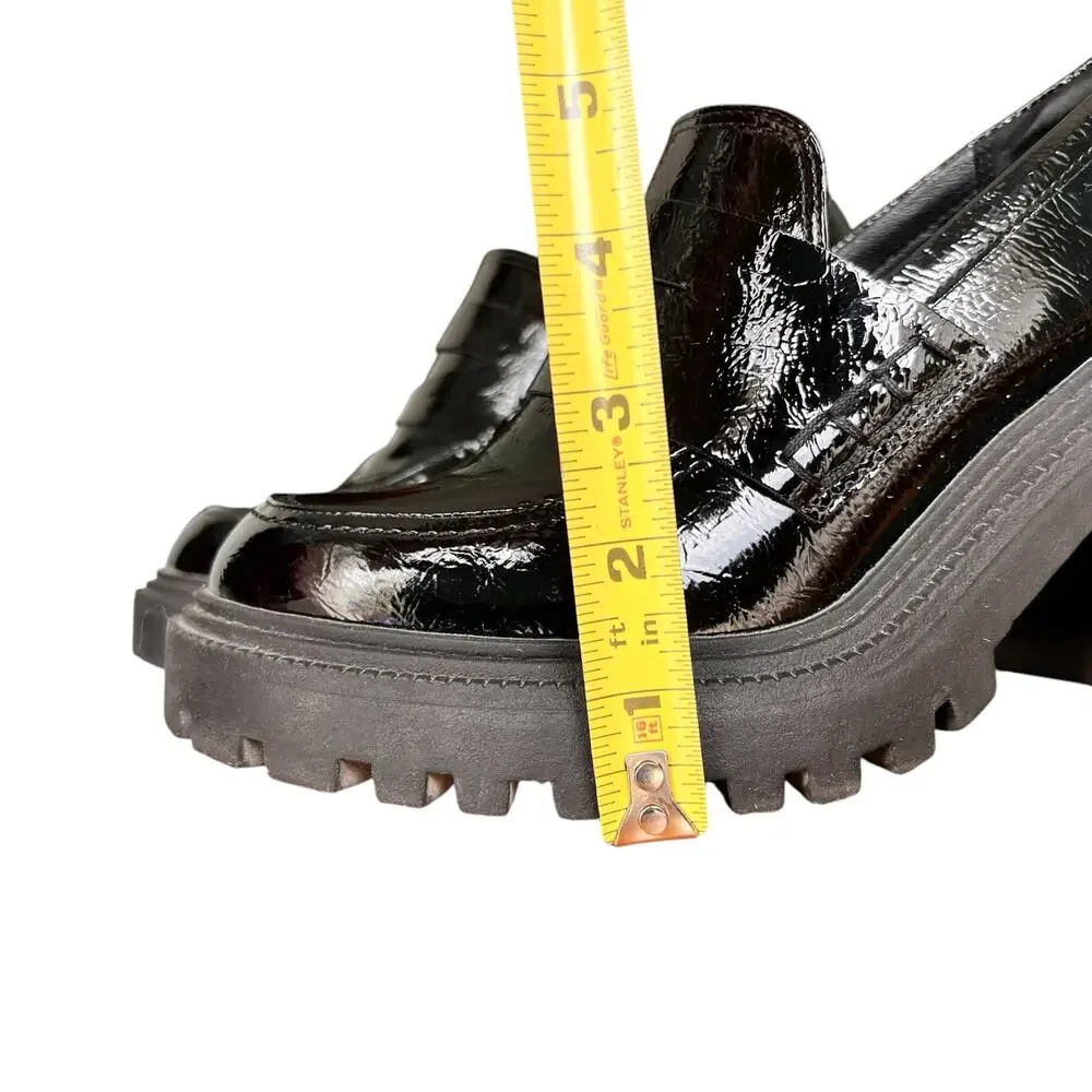 Womens Y2K Goth Chunky Loafers Sz 9 Black Patent Vegan Leather Lug Sole Platform
